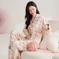 thumbnail image 4 of Conjunto de Pijamas con lazo para mujer, ropa de dormir bonita, Kawaii, pantalones largos de manga larga, pijama acogedor con botón, Otoño e Invierno, 4 of 5