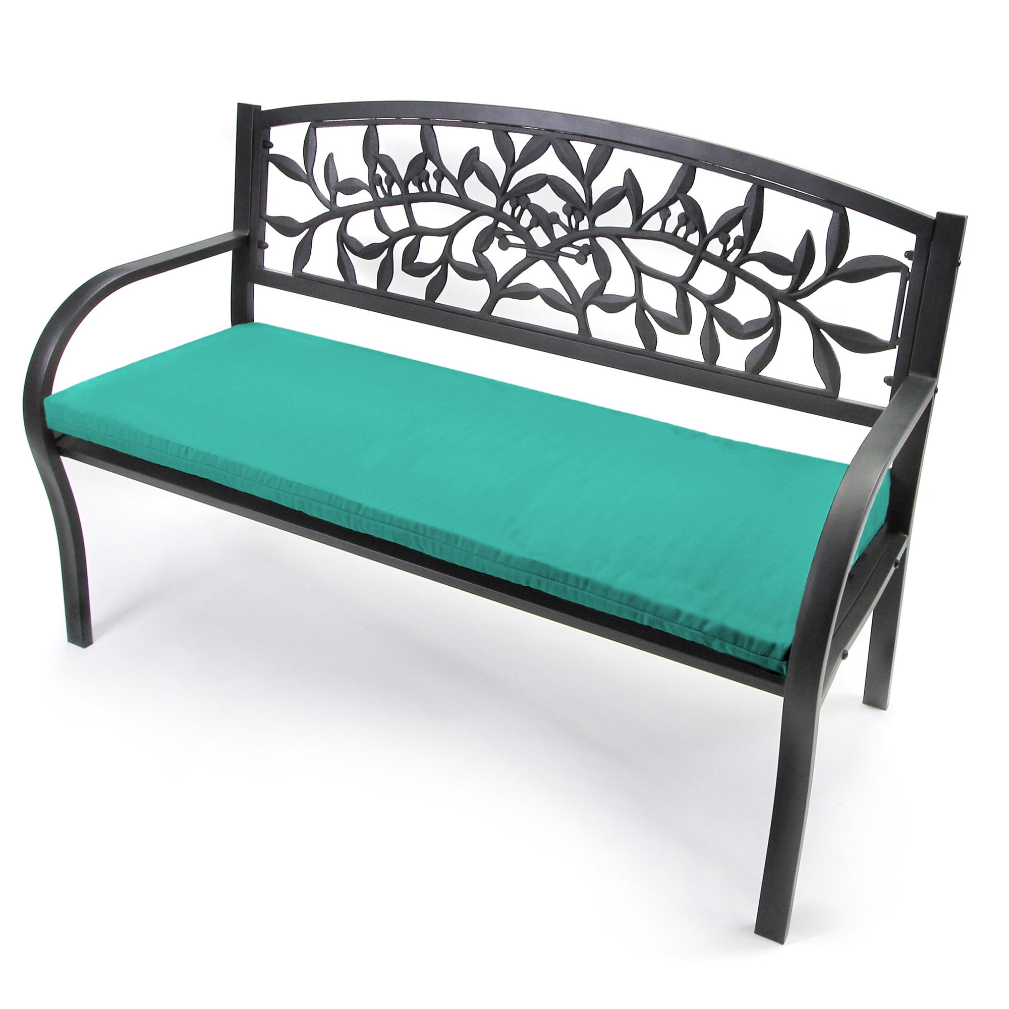 Jordan Manufacturing 41" x 17" Blue Turquoise Solid Rectangular Outdoor Settee Swing Bench Cushion with Ties