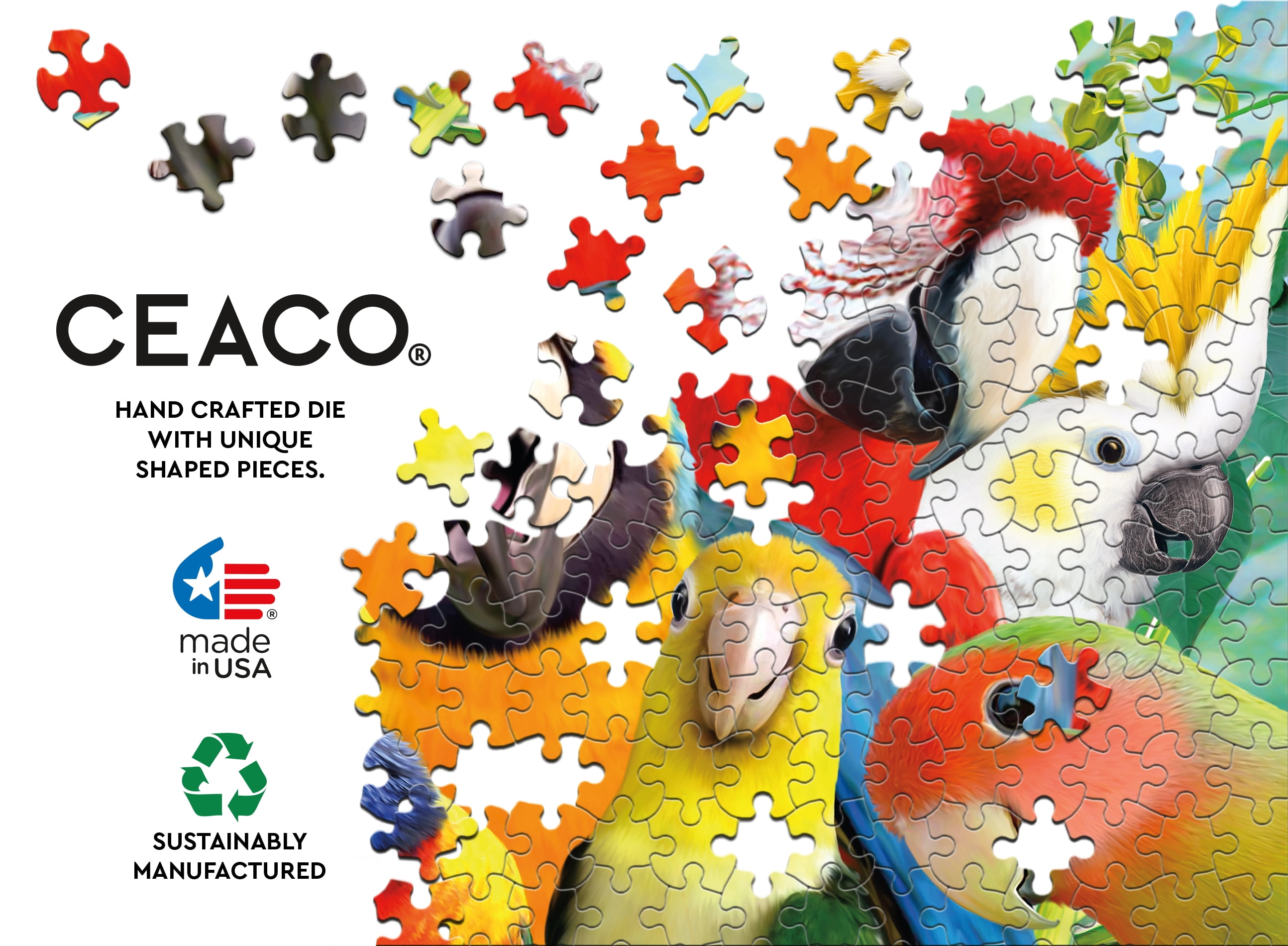 Puzzle en 500 pièces Ceaco Perfect Parrot Selfies pour adultes, à partir de 14 ans
