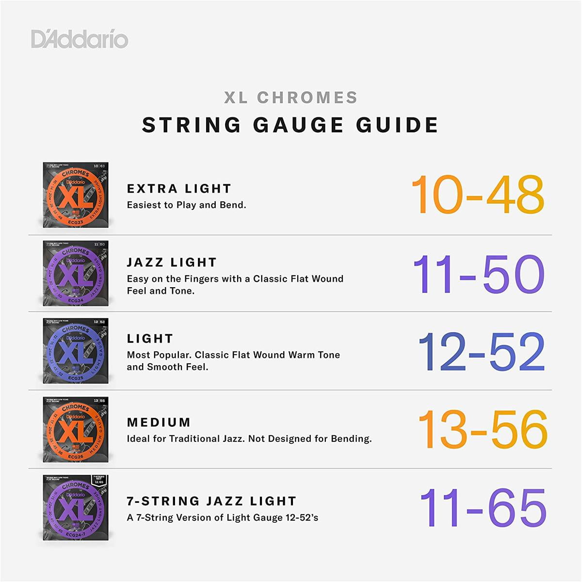 D'Addario ECG24-3D Chromes Flat Wound Electric Guitar Strings, Jazz Light, 11-50, 3 Sets