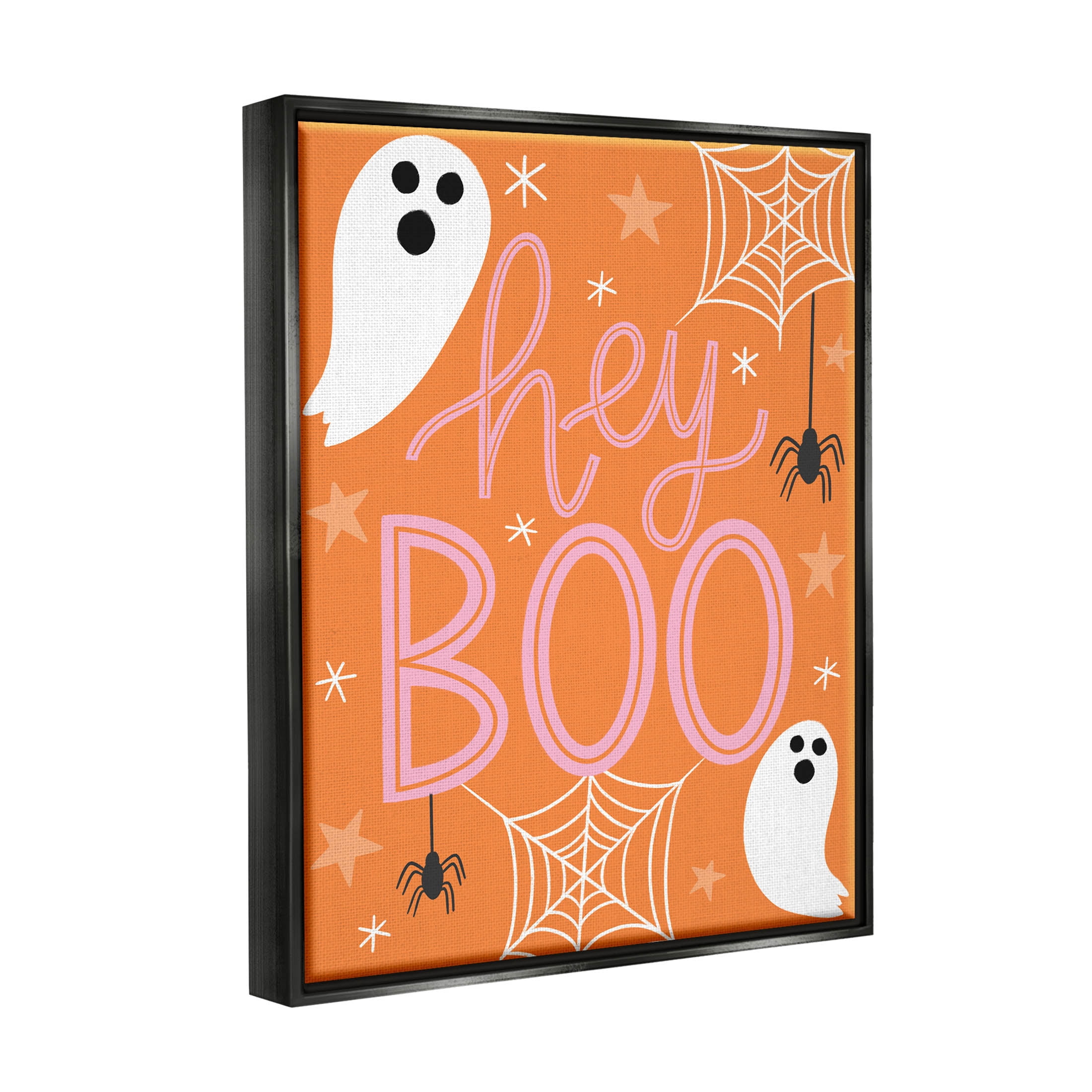 Hey Boo Orange Halloween Ghosts Holiday Graphic Art Jet Black Framed Art Print Wall Art