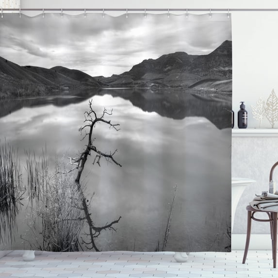 Ambesonne Black and White Shower Curtain, Tranquil Lake, 69"Wx70"L, Black White Grey