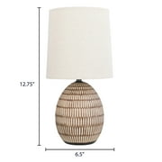 Simple Home Small Table Lamp, Bohemian Style Ceramic Carved Table Lamp with Beige Shade, 12.75