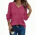 thumbnail image 4 of ZHYou No Boundaries Womens V Neck Long Sleeve Ribbed Knit Sweaters,Soft Textured Fabric Cozy Baggy Fit Casual Daily Wear Tops,Hot Pink,Size L, 4 of 7