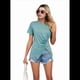 thumbnail image 3 of Camiseta de Corta con Cuello Redondo para Mujer, Túnica con Abertura Frontal, Informal, Holgada, Verde , Talla XL, 3 of 10