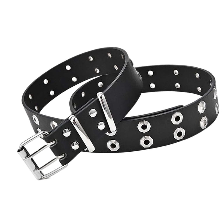 6374 Womens Leather Belt Buckle Grommet Waist Belts For Jeans Pants Women Punk Belt Double Grommet Leather Jeans Waist Strap | eBay main image 4