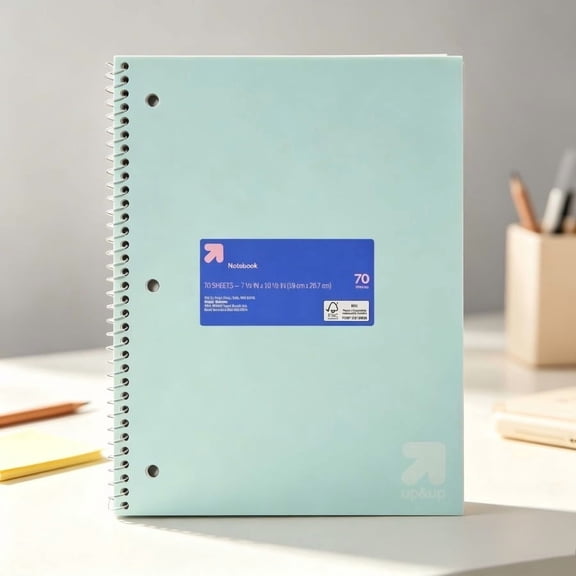 Pastel Green Poly‑Cover Spiral Notebook 7.5×10.5 Inch, 70‑Sheet Wide Ruled Notebook for Students Note‑Taking