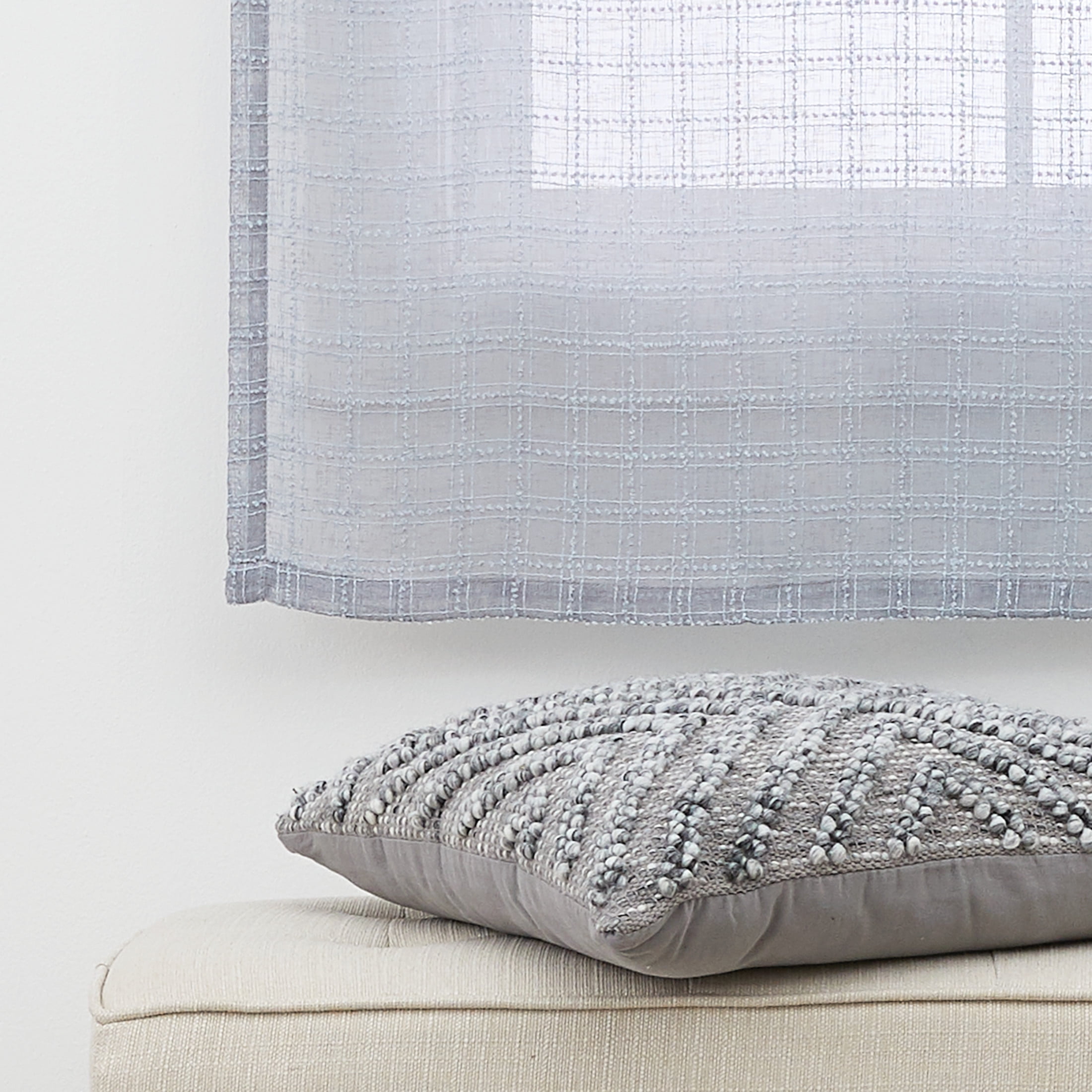 (3 pack) Better Homes & Gardens Sheer Windowpane Stitch Balloon Shade Curtain Panel, Soft Silver, 50" W x 63" L