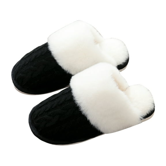 Women's Knit Cable Fuzzy Slippers Winter Warm Comfy Plush Lined Bedroom House Slides Shoes for Indoor and Outdoor