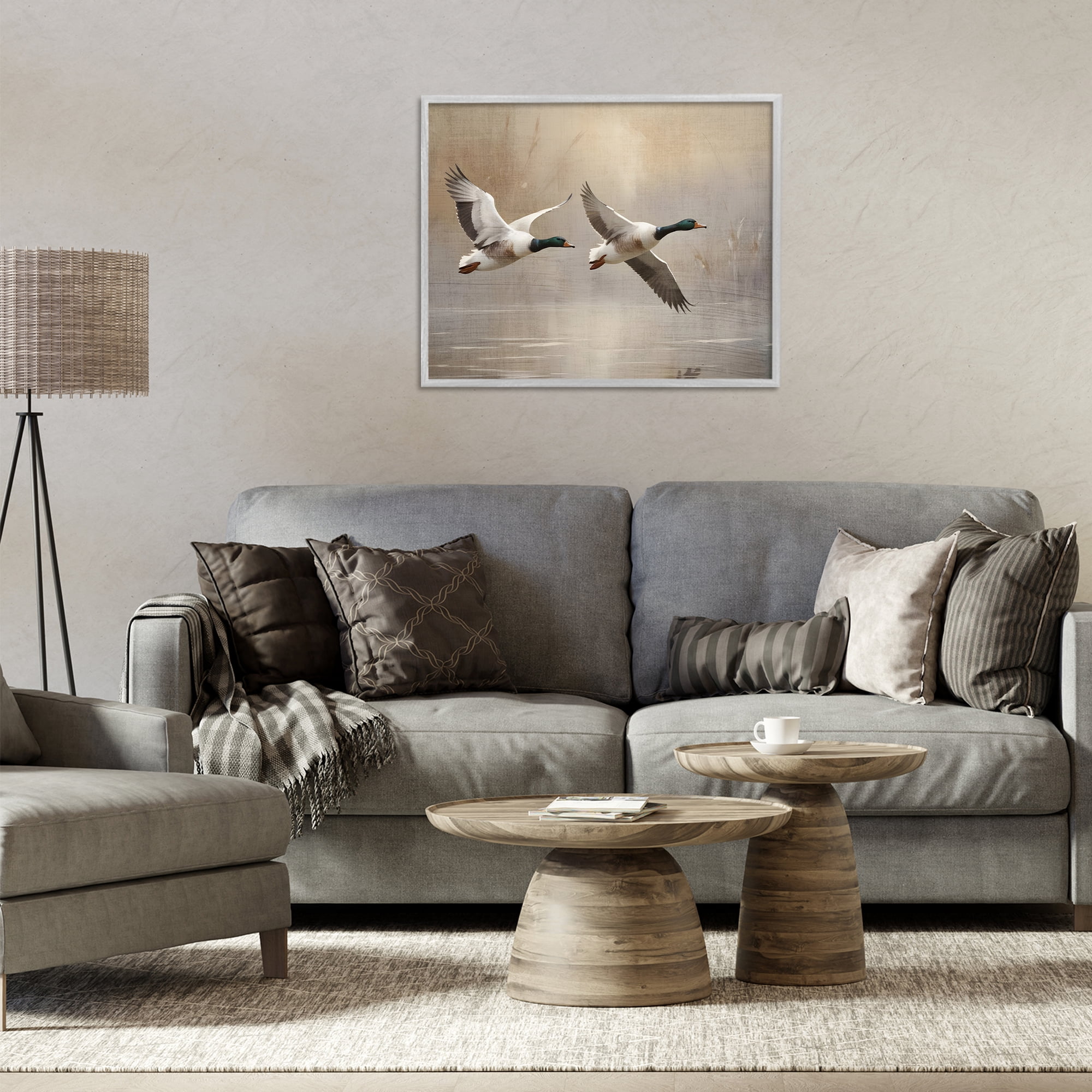 Stupell Industries Mallard Ducks over Pond Gray Framed Giclee Art, design by Susan Arnot