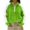 thumbnail image 6 of Otntypg Womens Half Zip Sherpa Fleece Pullover Soft Oversized Long Sleeve Color Block Mock Neck Sweatshirt with Pockets Warm Fuzzy Sweater Tops Green S, 6 of 8