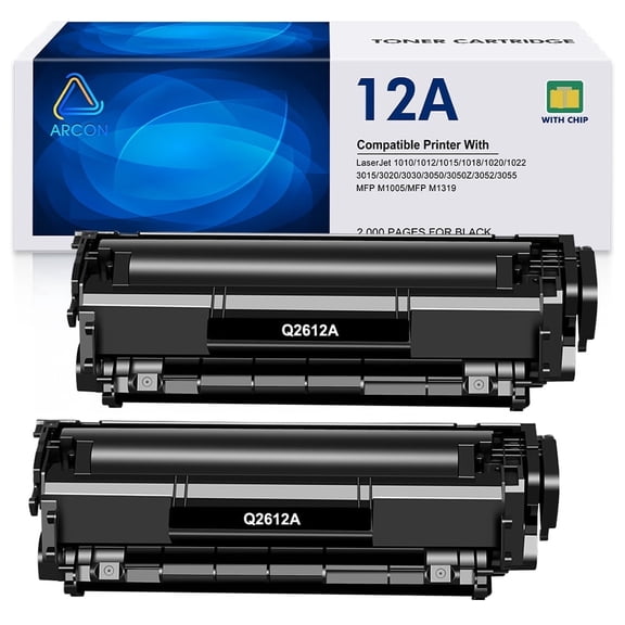 12A Toner Cartridge Black 12A Q2612A Laserjet 1020 1022 1012 1010 1015 1018 1022n 1022NW 3015 3030 3020 3050 3052 3055 M1005 M1319 M1319F Printer（2-Pack，Black）