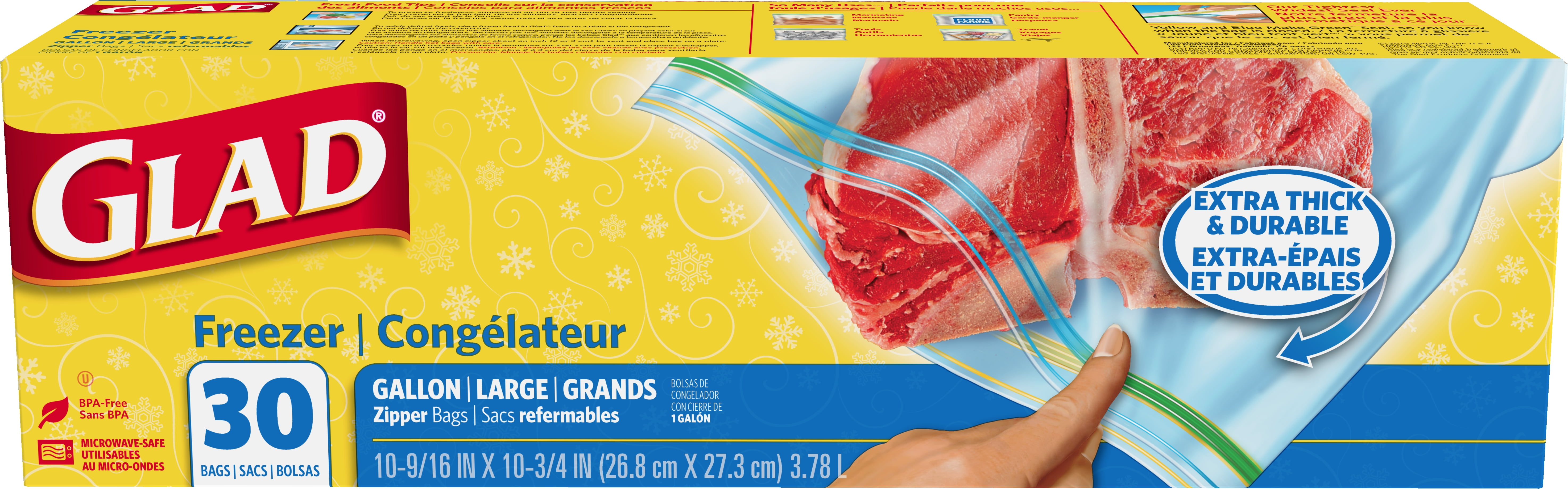 Glad Zipper Food Storage Freezer Bags Gallon 30 Count