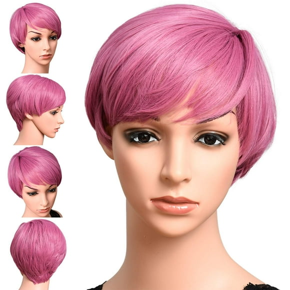 Kori Koli Perruques Courtes Roses pour Femmes 100 % Fibre de Kanekalon Cosplay Quotidien Fête Perruque Synthétique 6 Pouces (Rose)