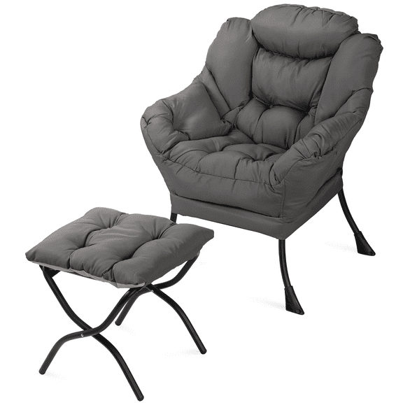 Magshion Water-resistant Cotton Lazy Chair, Modern Upholstered Single Sofa with Ottoman, Removable Cover Accent Lounge Chair for Living Room, Lava Gray