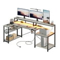 thumbnail image 1 of Bestier 71 inch L-Shaped Gaming Desk with Power Outlets LED Computer Office Table with Monitor Stand & Storage Shelf in Grey, 1 of 1