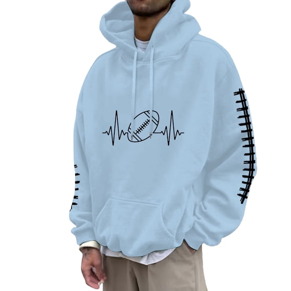 LUOGENLI Mens Hoodies Pullover Camo Men's Hoodies & Sweatshirts Football Print Pullover Casual Loose Fit Hooded Sweater for Autumn Winter Comfortable Wear Blue2 Size XXXL