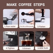 Fyydes Espresso Machine 20 Bar, 1.5L Water Tank with Milk Frother Steam, Stainless Steel Coffee Maker for Espresso, Latte, Mocha, Americano, 1050W, Silver