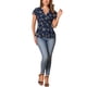 thumbnail image 2 of Blusas Peplum con Manga Abierta y Cuello en V de Estampado Floral para Mujer, Talle XL, Color Azul Oscuro, 2 of 5