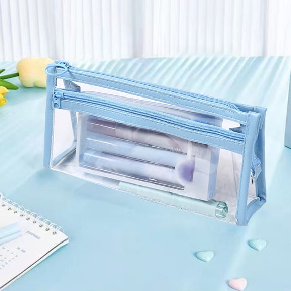 SouMaox Stationery Storage Bag Transparent Dual Layer Pencil Case Organizing Office Supplies for Workspace Desktop