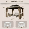 thumbnail image 2 of EAGLE PEAK 10'x12' Outdoor Patio Hardtop Gazebo with Aluminum Frame, Galvanized Steel Double Roof with Netting and Curtains, Brown, 2 of 9