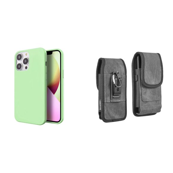 Slim Silicone Case and Belt Holster Pouch for iPhone 14 Pro - Mint Green