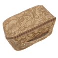 thumbnail image 4 of Bolsa de maquillaje de piel sintética color caqui, gran capacidad, con estampado floral, portátil, con cremallera y asa., 4 of 14