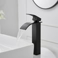 thumbnail image 3 of BWE Vessel Sink Faucet Modern Waterfall Matte Black Single Hole Bathroom Faucet Single Handle with Pop up Drain Without Overflow Assembly Vanity Basin Bath Sink Faucets Mixer Tap, 3 of 9
