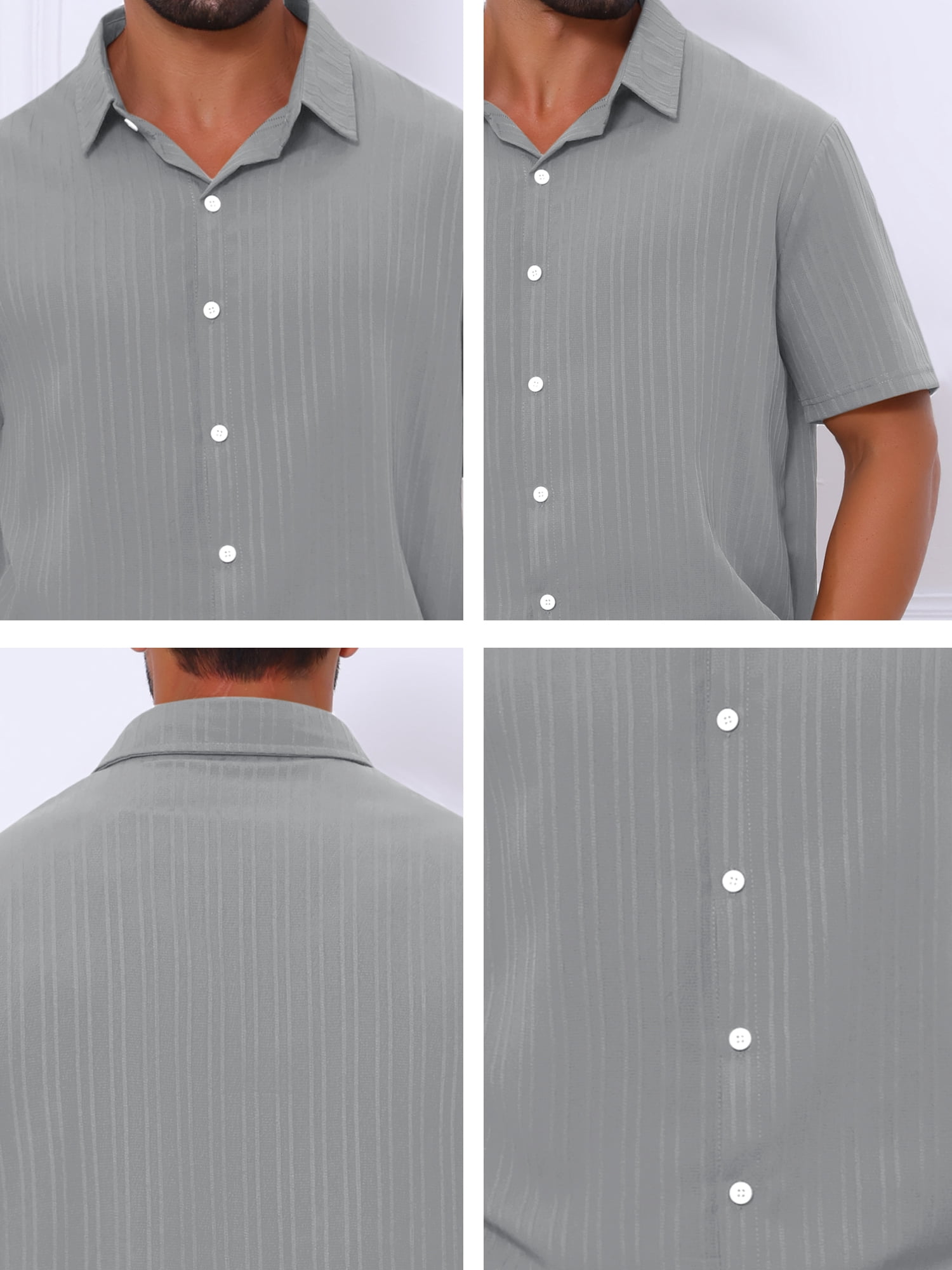 DARING DIVA Men's Short Sleeve Button Down Beach Summer Casual Shirt for Men S Gray
