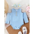 thumbnail image 5 of FEORJGP Toddler Baby Girl 3 Piece Casual Outfits 0 3M 6M 9M 12M 18M Infant Long Sleeve Jumpsuits Cold Shoulder Bodysuits Solid Ribbed Rompers Elastic Cute Comfy Daily Clothes for Spring Fall, 5 of 7