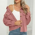 thumbnail image 4 of Levmjia Women's Corduroy Shacket Jackets Fashion Cropped Shacket Button Down Trendy Tops Casual Plaid Long Sleeve Crop Jackets Tops, 4 of 8