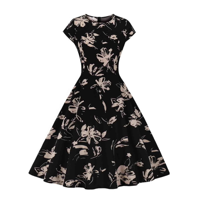 Dvkptbk Robe de Mariage Florale pour Femmes, Robe de Fête Rétro Vintage des Années 1950 Plissée, Robe de Cocktail Sans Manches avec Poches