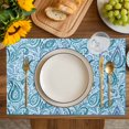 thumbnail image 4 of Light Blue Teal Placemats Set of 8, Retro Botanical Abstract Art Placemats for Dining Table, Place Mats for Kitchen Tabletop, Waterproof Wipeable Dining Table Mats Set, 4 of 9