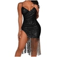 thumbnail image 1 of Fankiway Robe Décontractée Mode Femme Col en V Unie Slim à Sequins Manches Longues Robe de Plage Grande Taille, 1 of 8