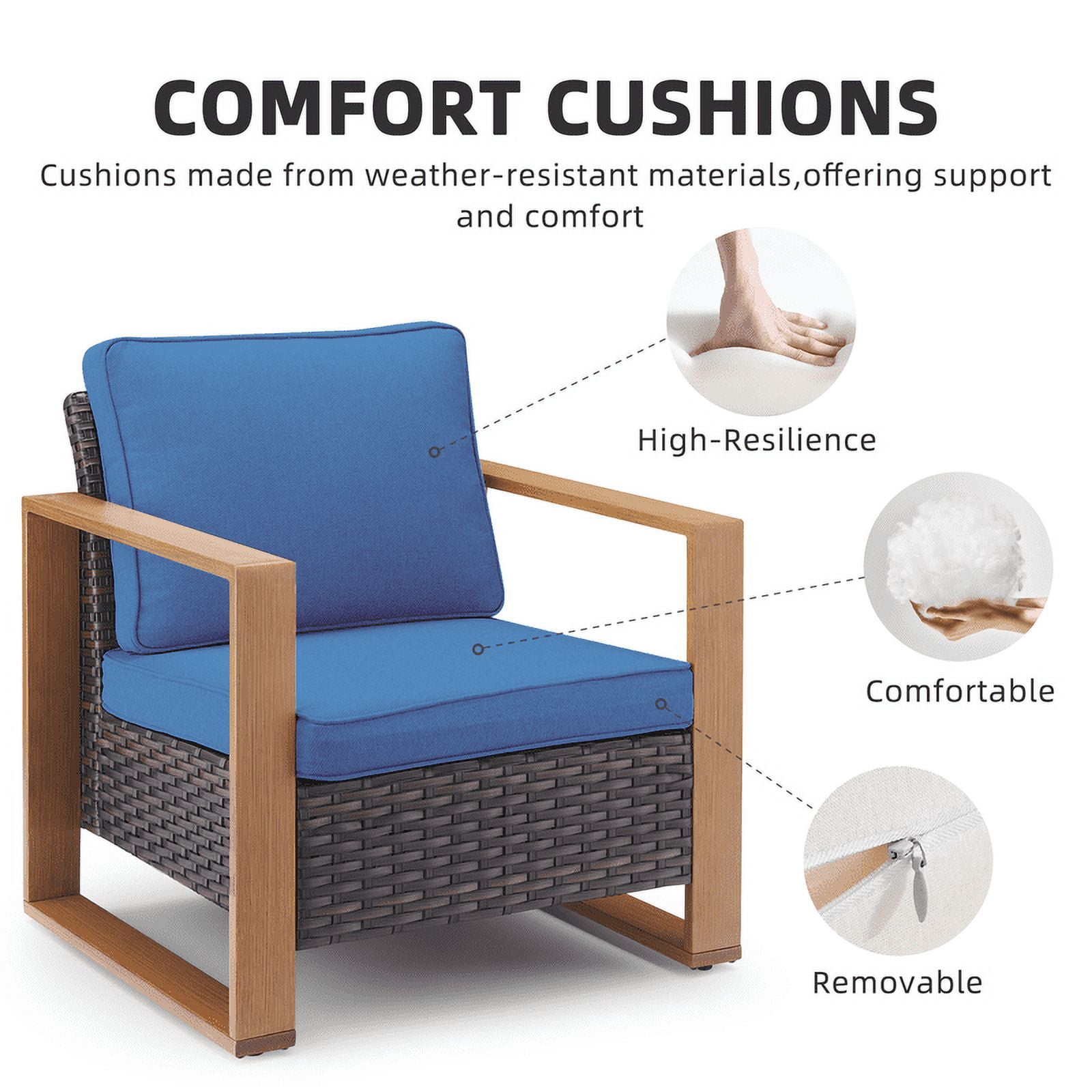PARKWELL 2 Pack Brown Rattan Indoor-Outdoor Armchair w/Armrests,Padded Cushions Chairs for Patio, Deck, Garden, Yard - Blue