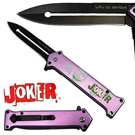 Spring Assisted Opening Knife - Joker Spring Assisted Opening Pocket Knife with Belt Clip Batman Dark Knight