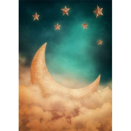Image of ABPHOTO 5x7ft Photography Backdrop Fantasy Moon and Star Cloud Vintage Fairy Tale Sparkle Starry Cartoon Photo Background Backdrops for Photo Shoots Photo Studio Props