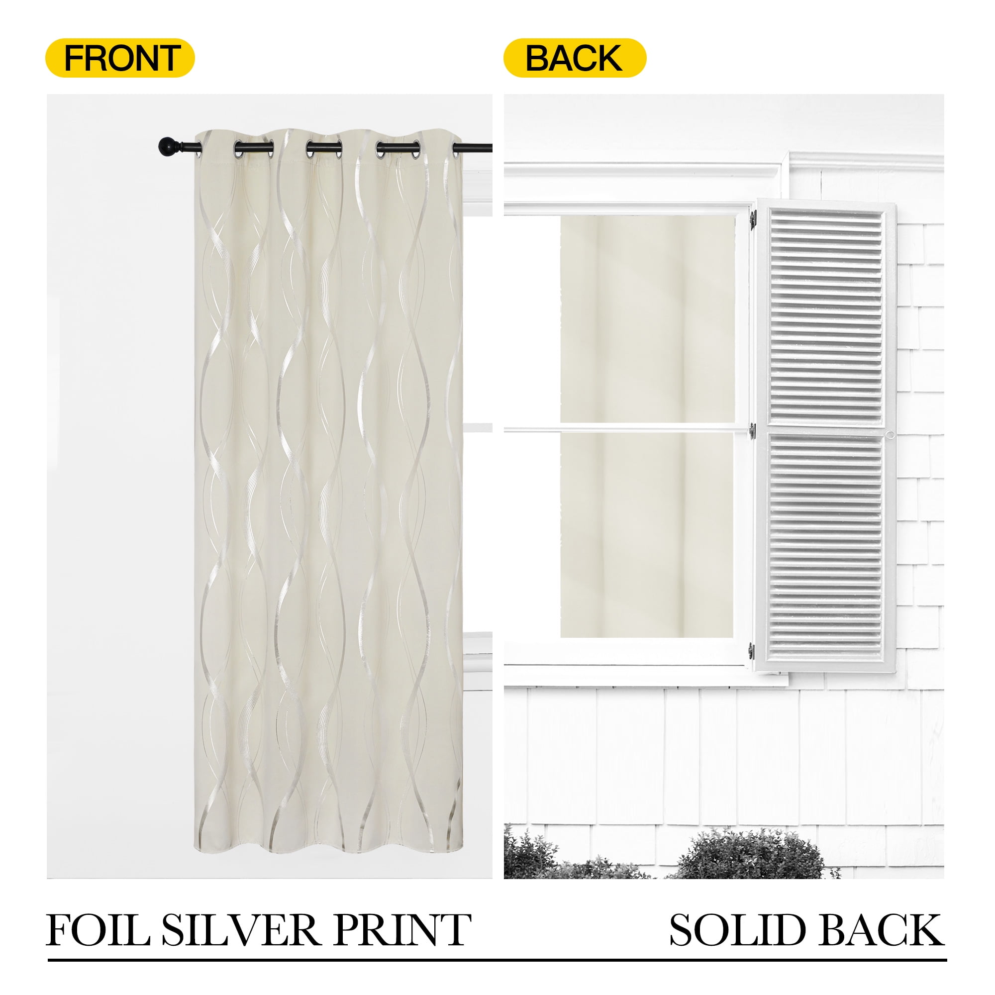 NICETOWN Curtains for Bedroom Thermal Insulated Solid Grommet Top Foil Printed Wave Lines Blackout Panels for Living Room, 42x48 inches, Beige, 2 Panels