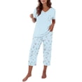 thumbnail image 2 of LIZUOJUN Soft Comfortable V Neck Pajamas for Women Short Sleeve Capri Pants Floral Print Soft Sleepwear Loungewear 2 Piece PJ Set Summer Spring Warm Weather - M, 2 of 7