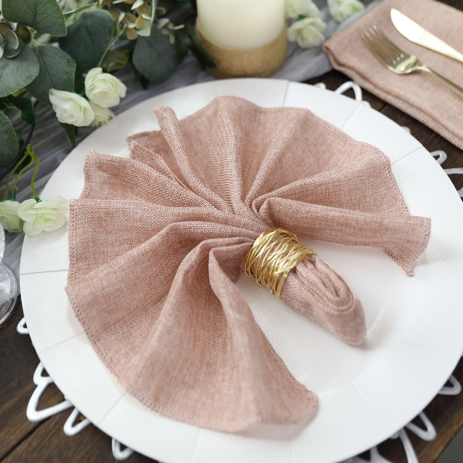Efavormart 5 Pack | Dusty Rose Boho Chic Rustic Faux Jute Linen Dinner ...