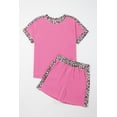 thumbnail image 3 of Women's Sachet Pink Ribbed Short Set – Leopard Print Trim, Short Sleeve Casual Outfit for Daily Wear, XL, 3 of 12