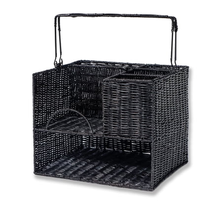 Trademark Innovations 12" x 11" Rattan Tabletop Serveware and Condiment Organizer and Caddy (Black) 12" x 11" Black