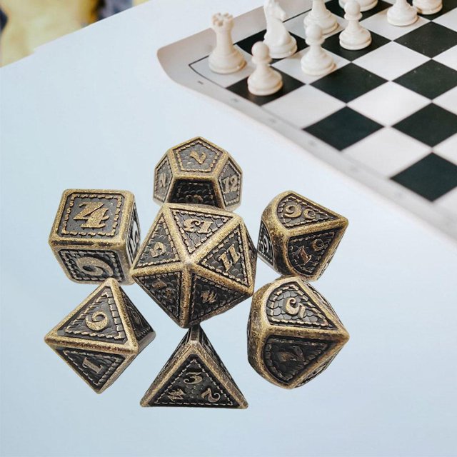 Dados Poliédricos de Metal, Juegos Familiares D8 D10 D12 D20, Juego de Dados de Utilería, Dados RPG Irregulares 7x, Dados de Juego de Rol para D Rollo de bronce Baoblaze dados poliédricos