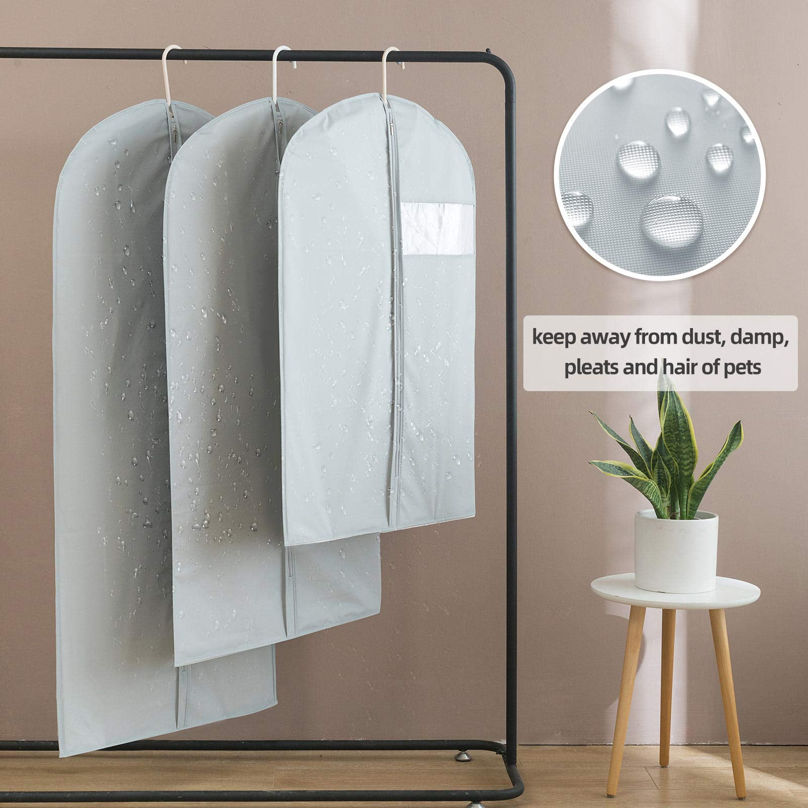 Protective Garment Bags for Long Dresses, 65 Inch Clear Gown Storage Covers, Set of 2 Heavy Duty PEVA Material Bags for Wedding and Evening Attire, Gray