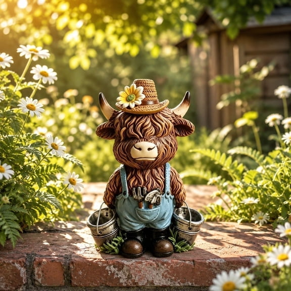 MMJ Scottish Highland Cow Resin Figurine for Desk Garden Courtyard Decor Indoor Outdoor Sculpture 4.7x3.2x2.4in