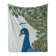 thumbnail image 1 of Peacock Soft Flannel Fleece Blanket, Illustration of Peacock Bird Forming a Frame with Its Feathers Eastern Exotic Fauna, Cozy Plush for Indoor and Outdoor Use, 60" x 80", Multicolor, by Ambesonne, 1 of 6