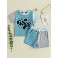 thumbnail image 2 of Suealasg Toddler Boy Shorts Sets Baby Boy Clothes Round Neck Short Sleeve Letter Print Tops + Elastic Waist Shorts 2Pcs Kids Summer Clothing, 2 of 9