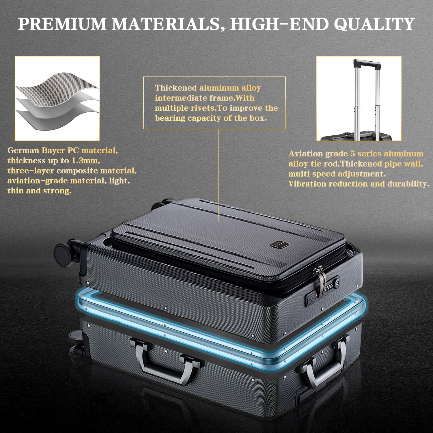 HOIN Hardside Luggage Gray 20in Carry on Luggage High Quality Expandable Lightweight Suitcase