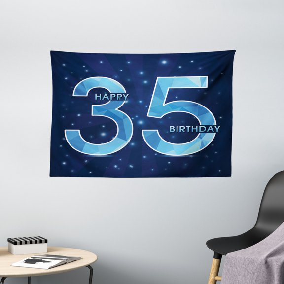 35th Birthday Decorations Tapestry, Number Thirty Five Geometric Details Modern Abstract, Wall Hanging for Bedroom Living Room Dorm Decor, 60W X 40L Inches, Dark Blue Light Blue, by Ambesonne