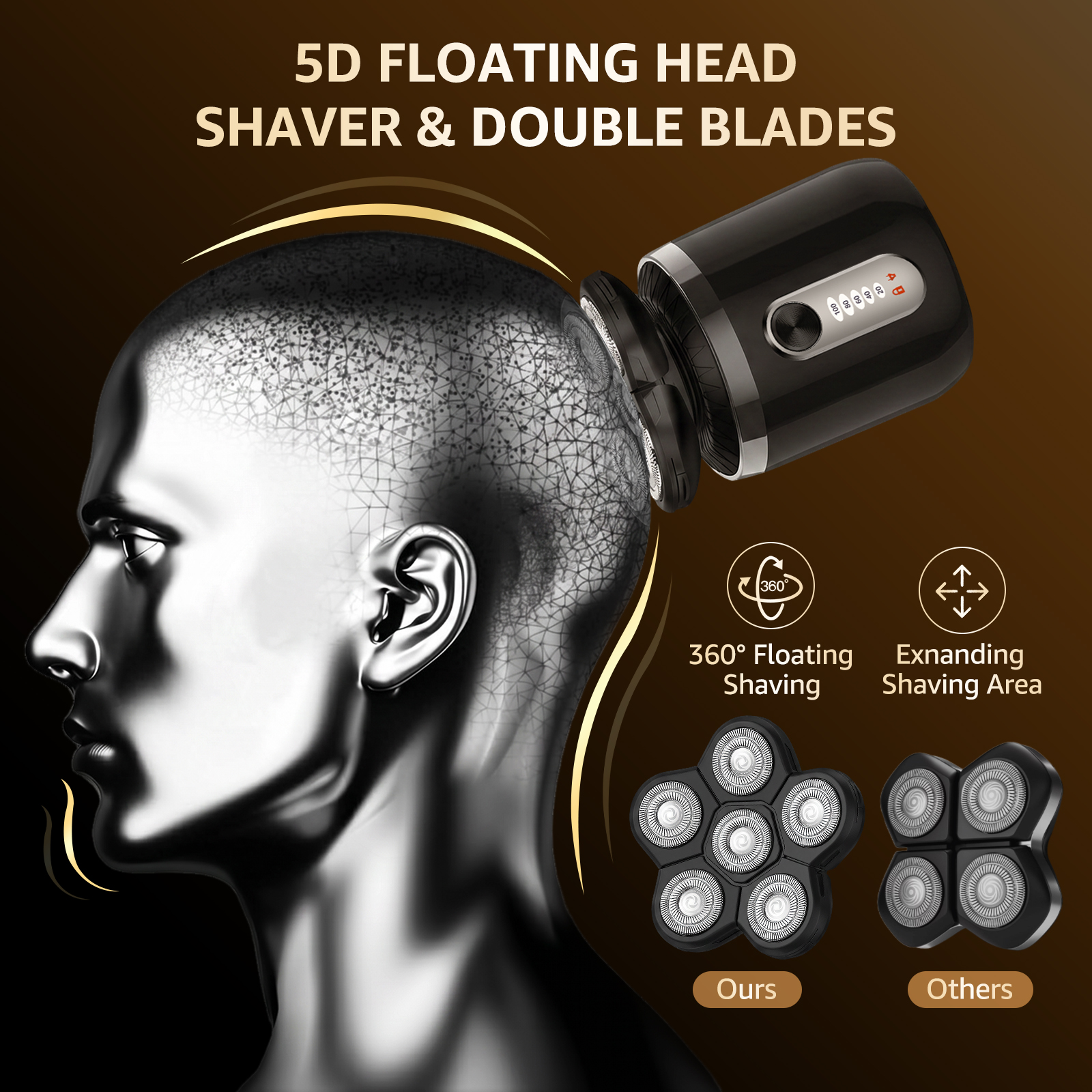 Arenviy 5D Bald Head Shaver, IPX7 Waterproof Electric Razor photo 2